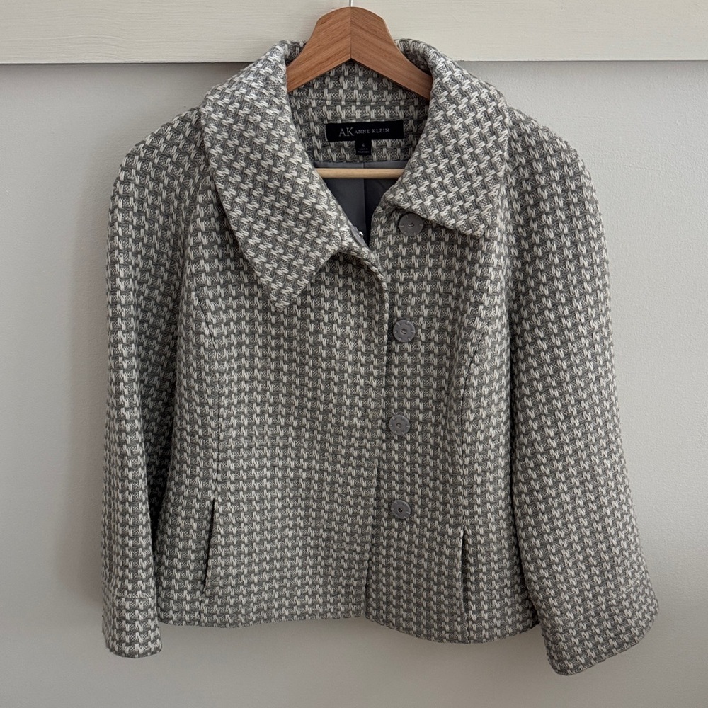 Anne Klein Gray Textured Tweed Jacket Women’s Button Front Career Blazer Size 4